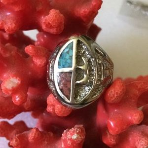 Vintage sterling inlay turquoise ring